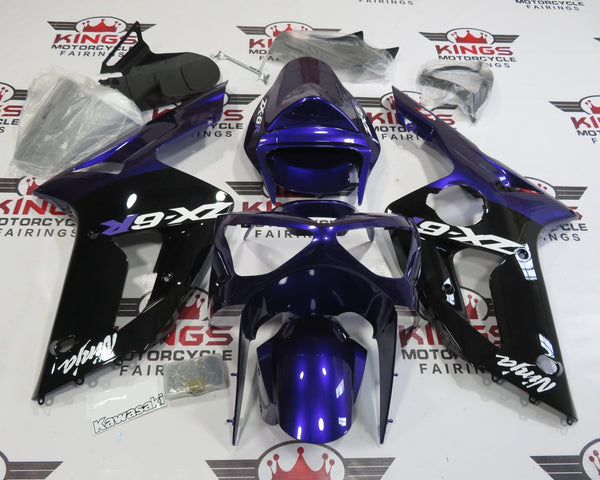 Fairing kit for a Kawasaki ZX6R 636 (2003-2004) Purple, Black & White at KingsMotorcycleFairings.com