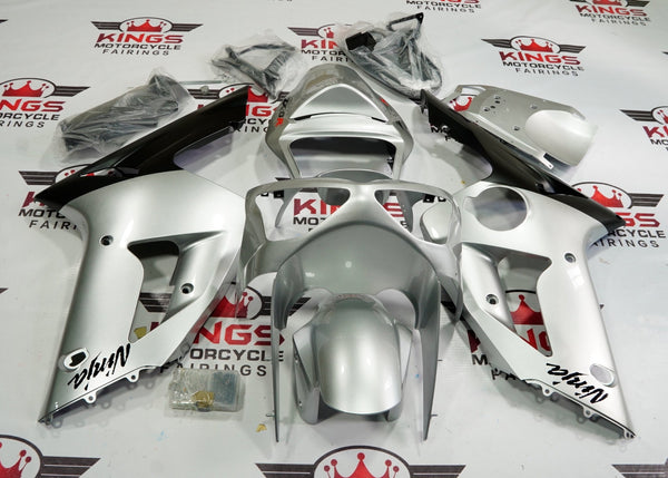 Fairing kit for a Kawasaki ZX6R 636 (2003-2004) Silver & Matte Black at KingsMotorcycleFairings.com