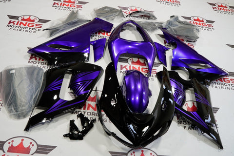 Black and Purple Fairing Kit for a 2005 & 2006 Kawasaki ZX-6R 636 motorcycle by KingsMotorcycleFairings.com