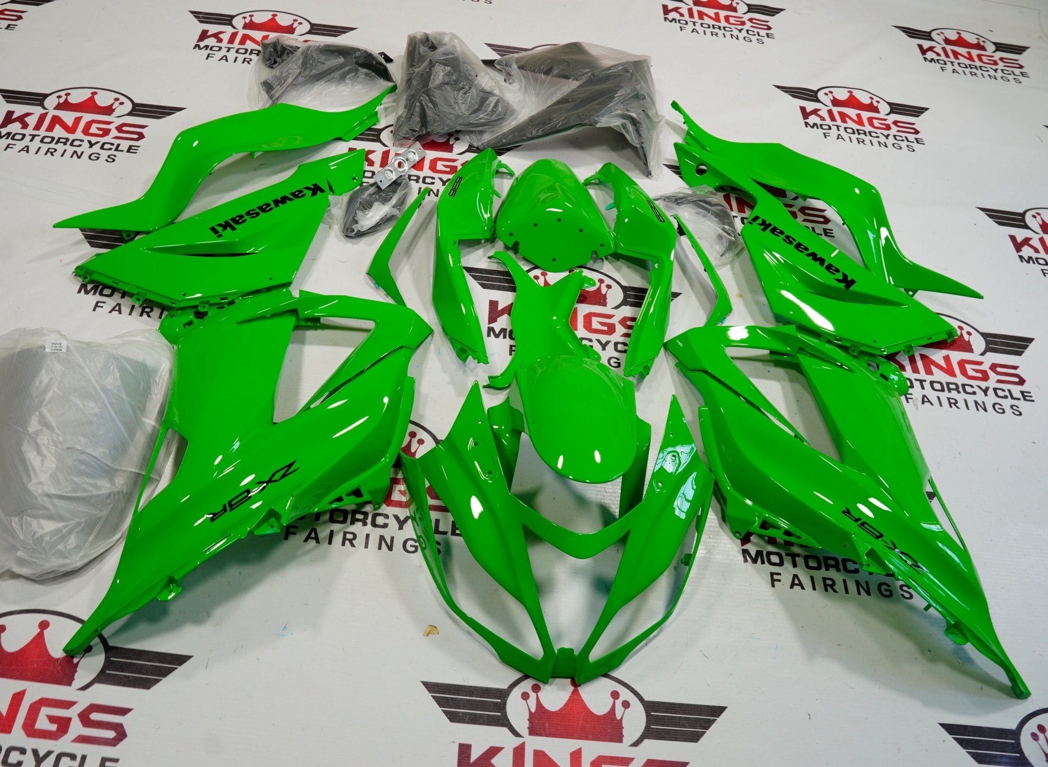 Kawasaki Ninja ZX6R 636 Fairings (2013-2018) Lime Green, Black from KingsMotorcycleFairings.com