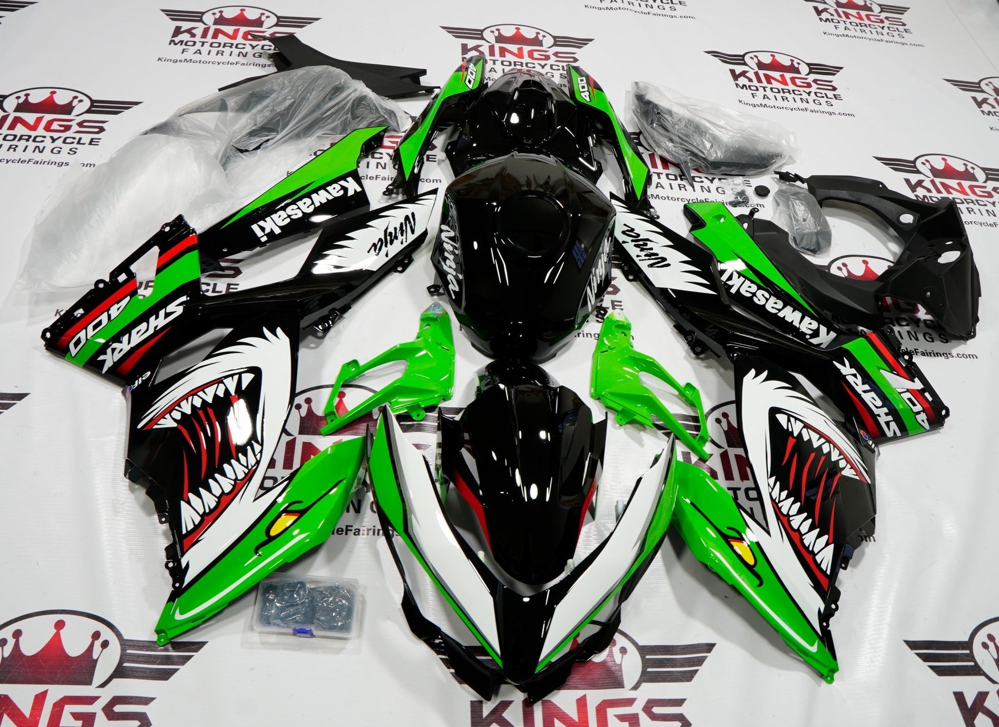 Kawasaki Ninja 400 Fairings (2018-2023) Green Shark at KingsMotorcycleFairings.com