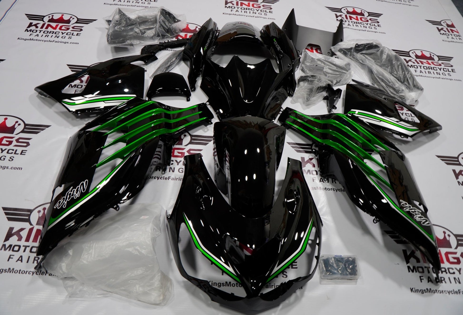 Fairings for Kawasaki Ninja ZX14R (2012-2024) Black, Metallic Green, Silver at KingsMotorcycleFairings.com