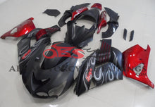 Fairings for Kawasaki Ninja ZX14R (2012-2024) Matte Black, Candy Apple Red, Silver Flames at KingsMotorcycleFairings.com