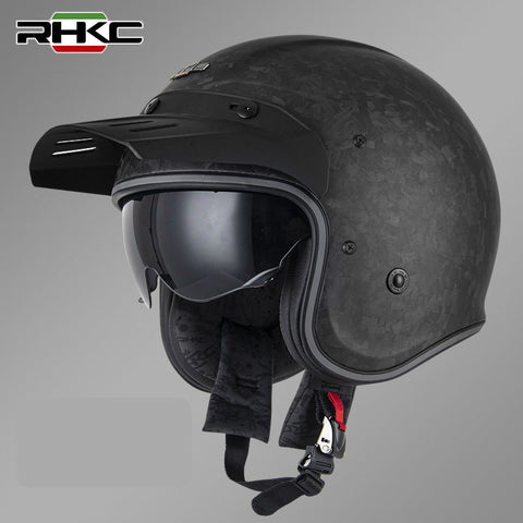 Forged Carbon Fiber Matte RHKC Open Face Motorcycle Helmet at KingsMotorcycleFairings.com