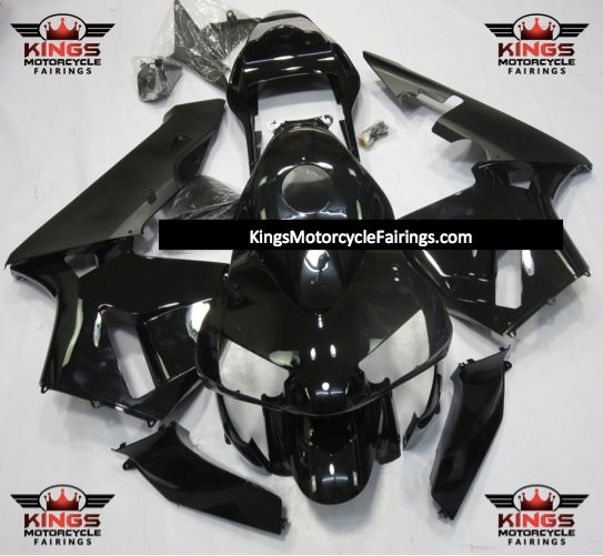 Gloss Black and Matte Black Fairing Kit for a 2003, 2004 Honda CBR600RR motorcycle