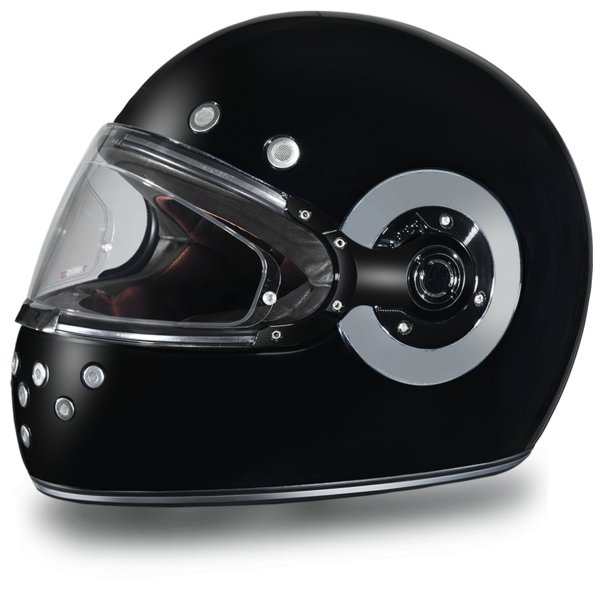 KINGS GLOSS BLACK & CHROME DAYTONA RETRO MOTORCYCLE HELMET - R1A