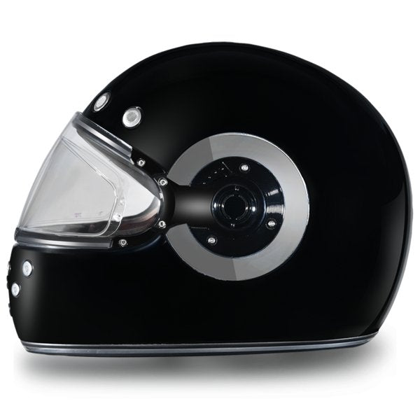 KINGS GLOSS BLACK & CHROME DAYTONA RETRO MOTORCYCLE HELMET - R1A