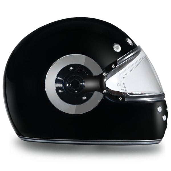 KINGS GLOSS BLACK & CHROME DAYTONA RETRO MOTORCYCLE HELMET - R1A