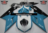 White, Light Blue and Black Fairing Kit for a 2007, 2008, 2009, 2010, 2011, 2012, 2013 & 2014 Ducati 848 motorcycle. The photos used are examples. Your new Ducati 848 fairing kit will have 848 decals.