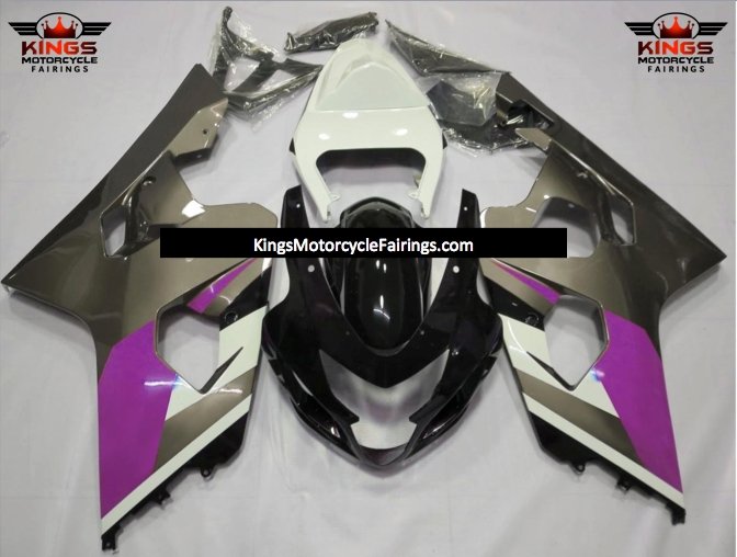 Gray, Black, White and Purple Fairing Kit for a 2004 & 2005 Suzuki GSX-R600 motorcycle