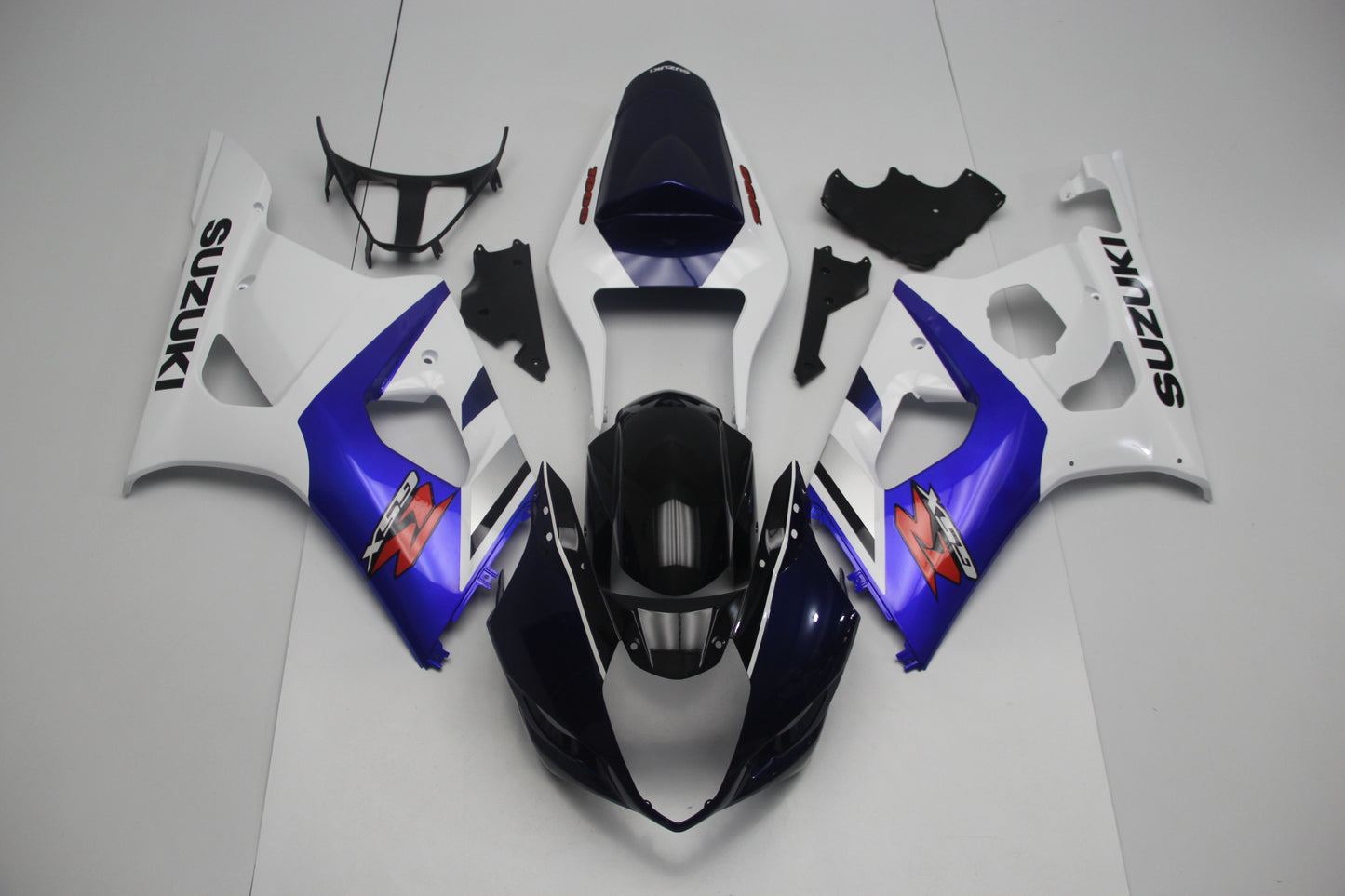 White, Dark Blue, Black, Red and Blue Fairing Kit for a 2003 & 2004 Suzuki GSX-R1000 motorcycle