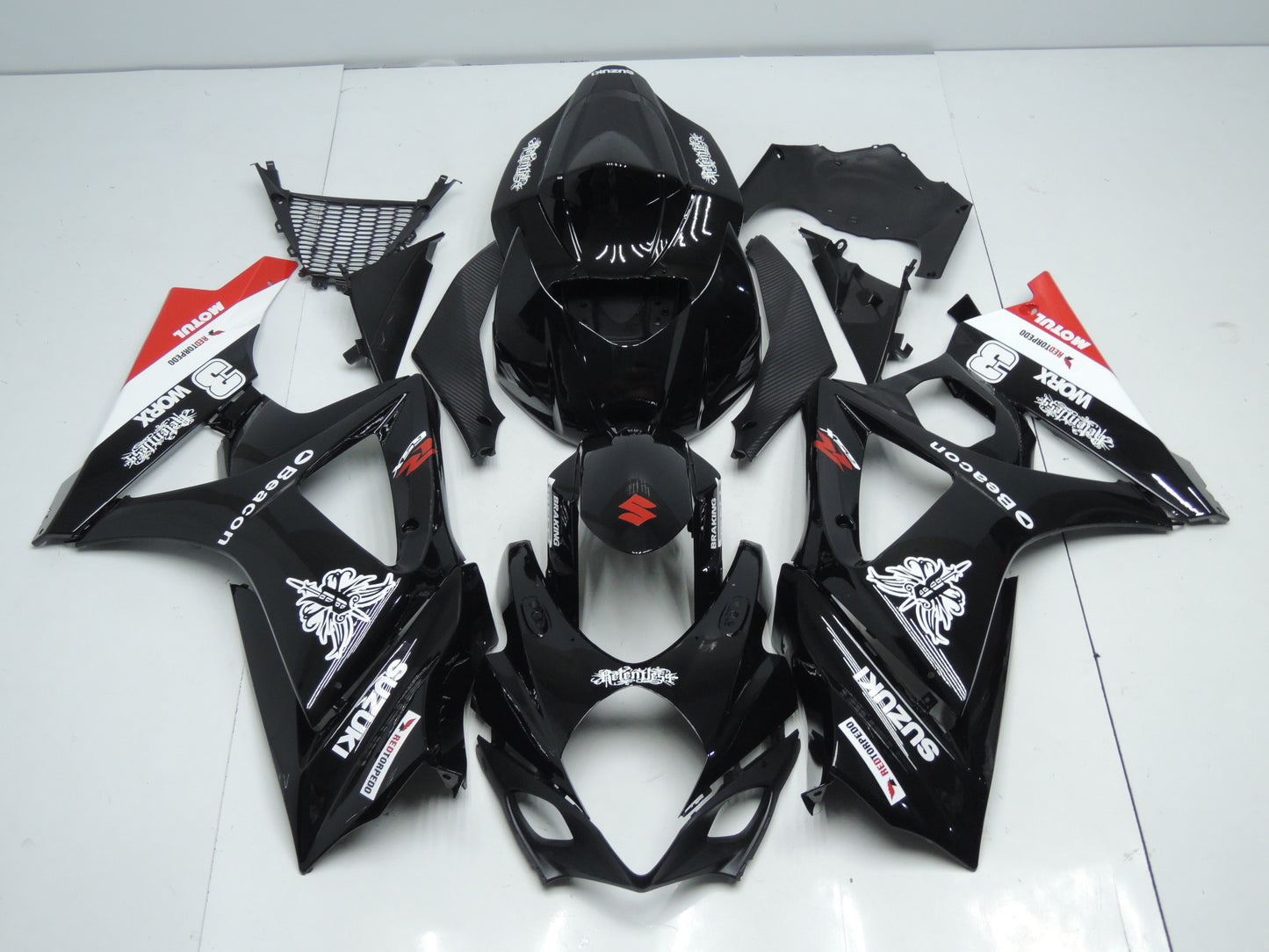Suzuki GSXR1000 (2007-2008) Black, White & Red Beacon Fairings