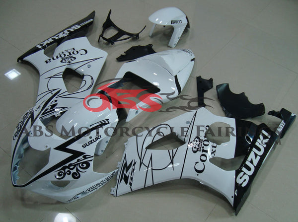 White and Black Corona Fairing Kit for a 2003 & 2004 Suzuki GSX-R1000 motorcycle