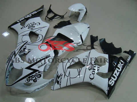 White and Black Corona Fairing Kit for a 2003 & 2004 Suzuki GSX-R1000 motorcycle