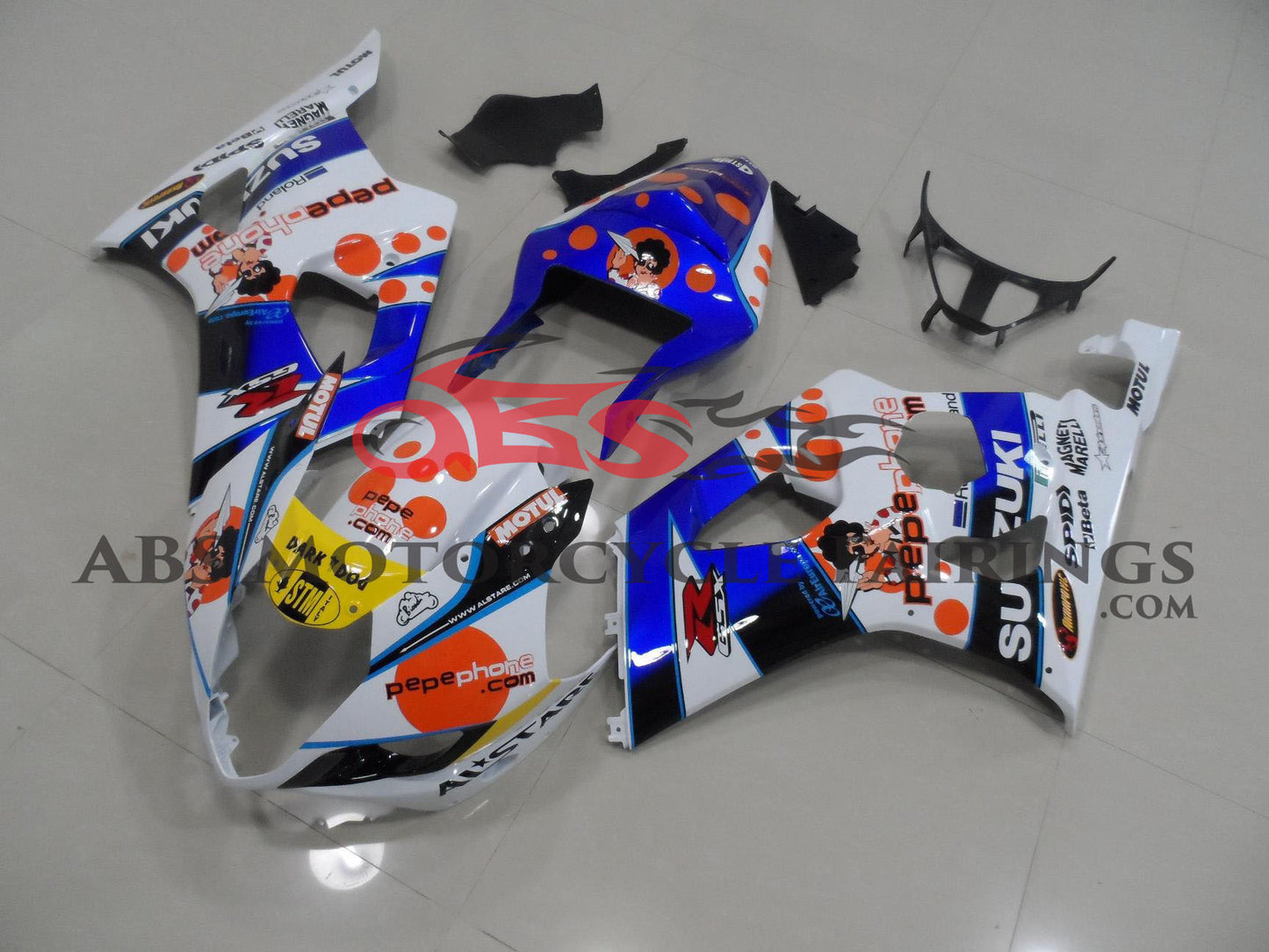 Suzuki GSXR1000 (2003-2004) White, Blue & Red Pepe Phone Fairings