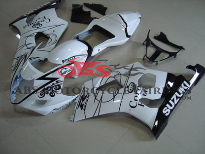 White and Black Corona Fairing Kit for a 2003 & 2004 Suzuki GSX-R1000 motorcycle