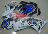 White and Blue Lucky Strike Fairing Kit for a 2007 & 2008 Suzuki GSX-R1000 motorcycle