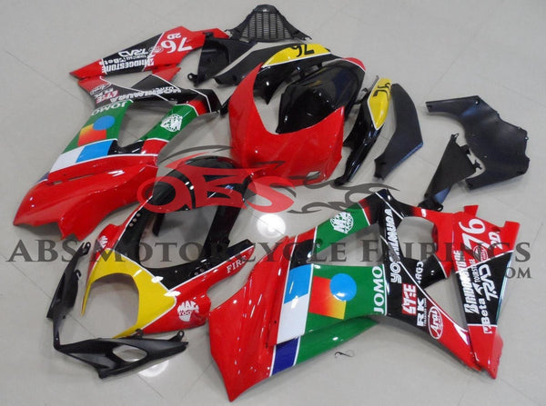 Red, Green and Yellow Jomo Fairing Kit for a 2007 & 2008 Suzuki GSX-R1000 motorcycle