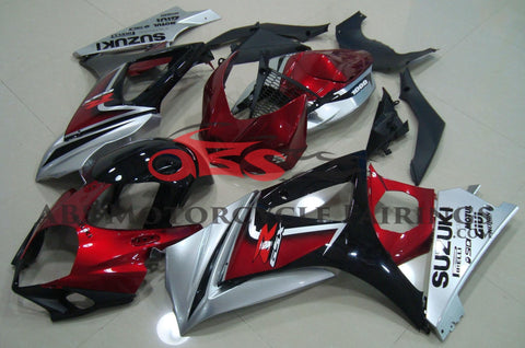 Candy Apple Red, Silver and Black Fairing Kit for a 2007 & 2008 Suzuki GSX-R1000 motorcycle