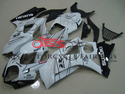 White and Black Corona Fairing Kit for a 2007 & 2008 Suzuki GSX-R1000 motorcycle