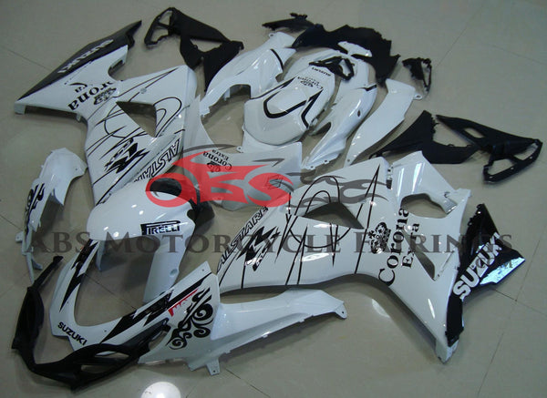 White and Black Corona Fairing Kit for a 2009, 2010, 2011, 2012, 2013, 2014, 2015 & 2016 Suzuki GSX-R1000 motorcycle