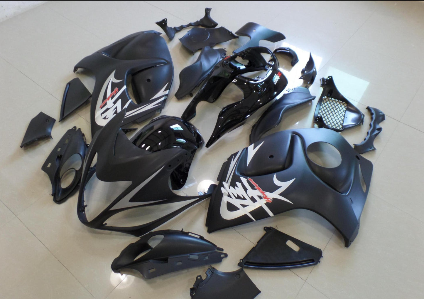 Matte Black, Gloss Black and Silver Fairing Kit for a 2008, 2009, 2010, 2011, 2012, 2013, 2014, 2015, 2016, 2017, 2018 & 2019 Suzuki GSX-R1300 Hayabusa motorcycle
