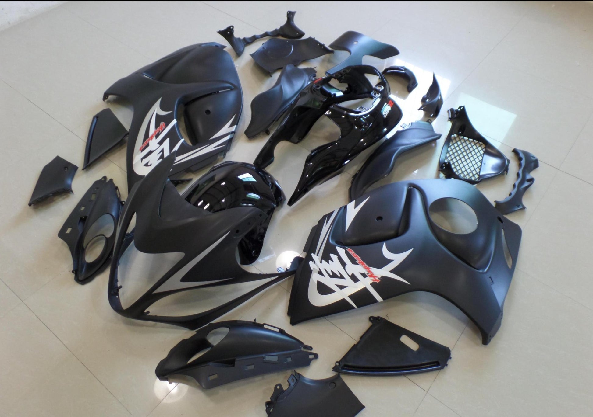 Matte Black, Gloss Black and Silver Fairing Kit for a 2008, 2009, 2010, 2011, 2012, 2013, 2014, 2015, 2016, 2017, 2018 & 2019 Suzuki GSX-R1300 Hayabusa motorcycle