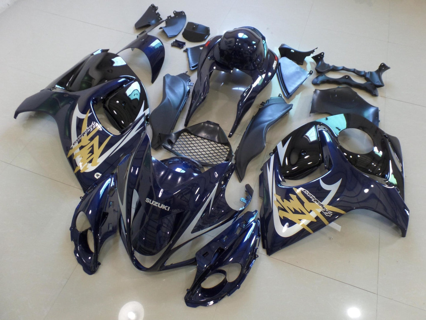 Navy Blue, Black, Gold and Silver Fairing Kit for a 2008, 2009, 2010, 2011, 2012, 2013, 2014, 2015, 2016, 2017, 2018 & 2019 Suzuki GSX-R1300 Hayabusa motorcycle