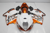 White, Orange and Black Fairing Kit for a 1999, 2000, 2001, 2002, 2003, 2004, 2005, 2006, & 2007 Suzuki GSX-R1300 Hayabusa motorcycle
