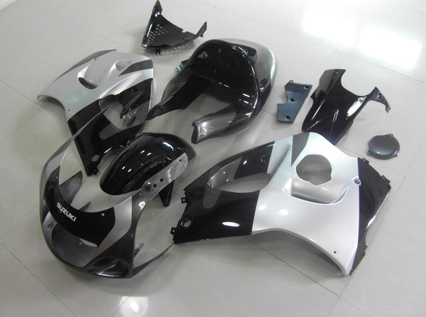 Black, Silver and Gray fairing kit for Suzuki GSX-R750 1996, 1997, 1998 and 1999 motorcycles. This is a compression molded fairing kit which will require modifications for proper fitment