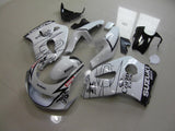 White and Black Corona fairing kit for Suzuki GSX-R750 1996, 1997, 1998 and 1999 motorcycles. This is a compression molded fairing kit which will require modifications for proper fitment.