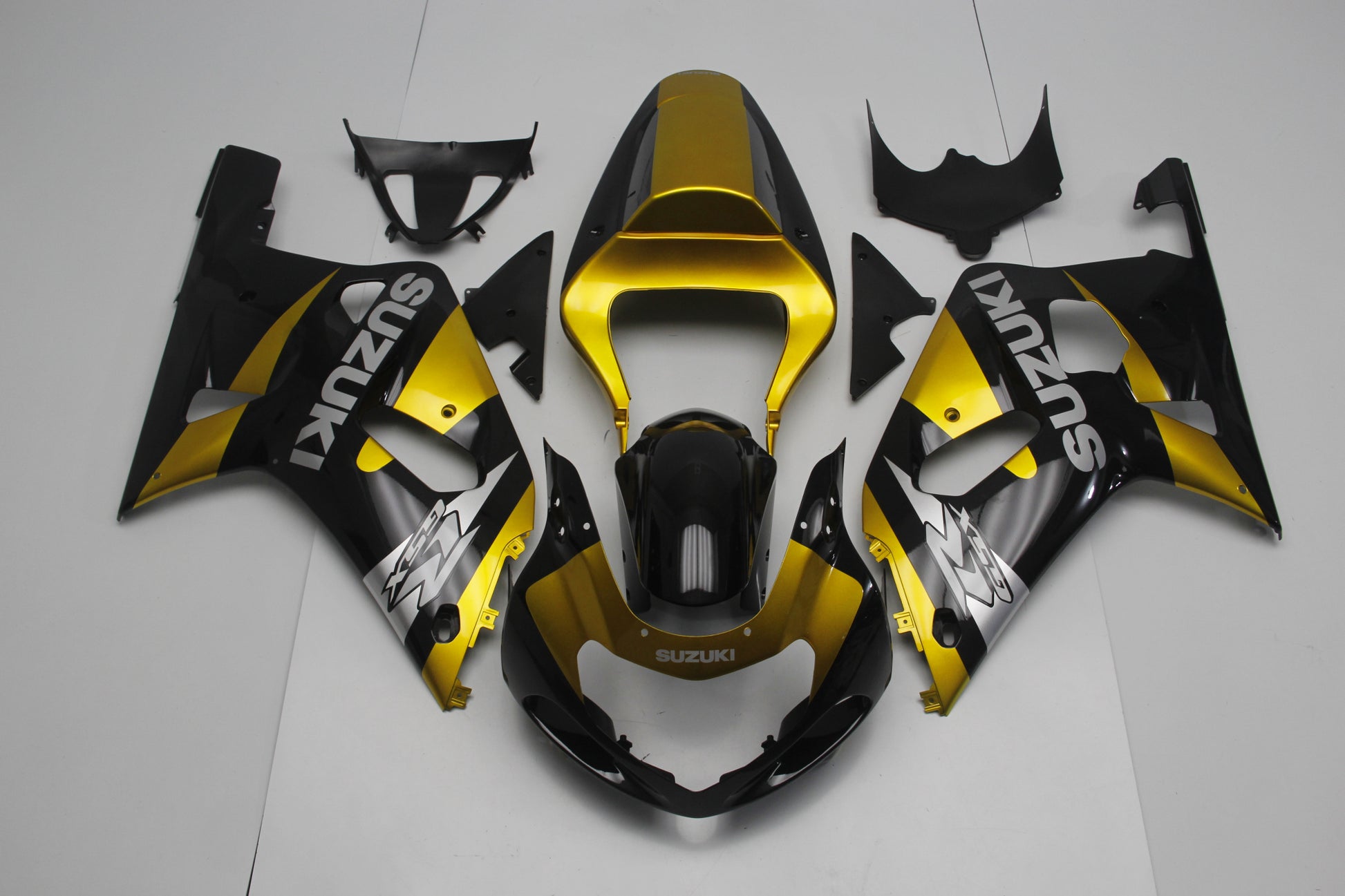 Gold, Black and Silver Fairing Kit for a 2000, 2001, 2002 & 2003 Suzuki GSX-R750 motorcycle