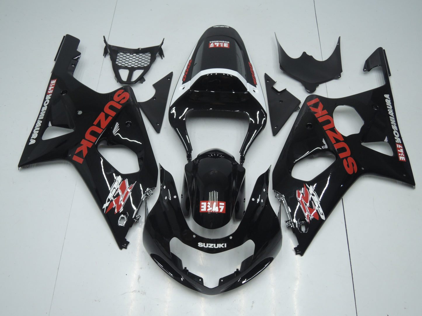 Black, Red and White Yoshimura Fairing Kit for a 2000, 2001, 2002 & 2003 Suzuki GSX-R750 motorcycle