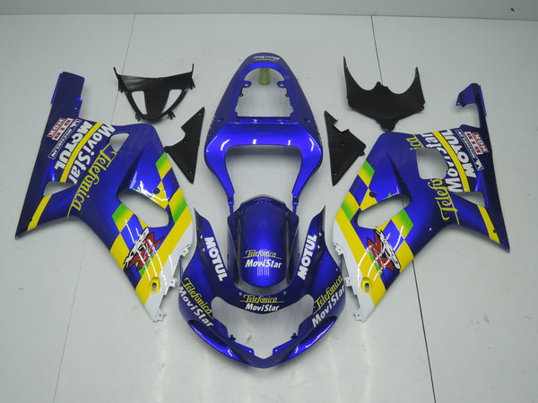Suzuki GSXR600 (2000-2003) Blue, Yellow, White & Green Telefonica Fairings