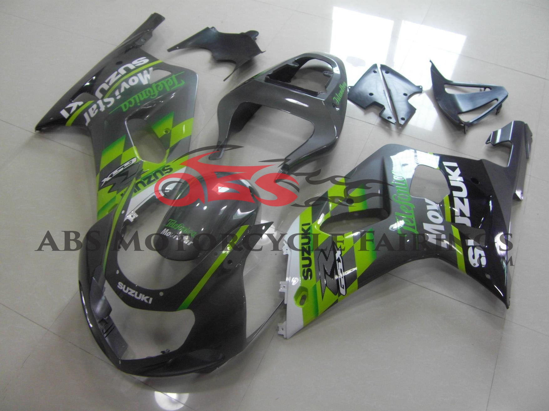 Suzuki GSX-R 750 Fairings (2000-2003) Green, Gray Telefonica at KingsMotorcycleFairings.com