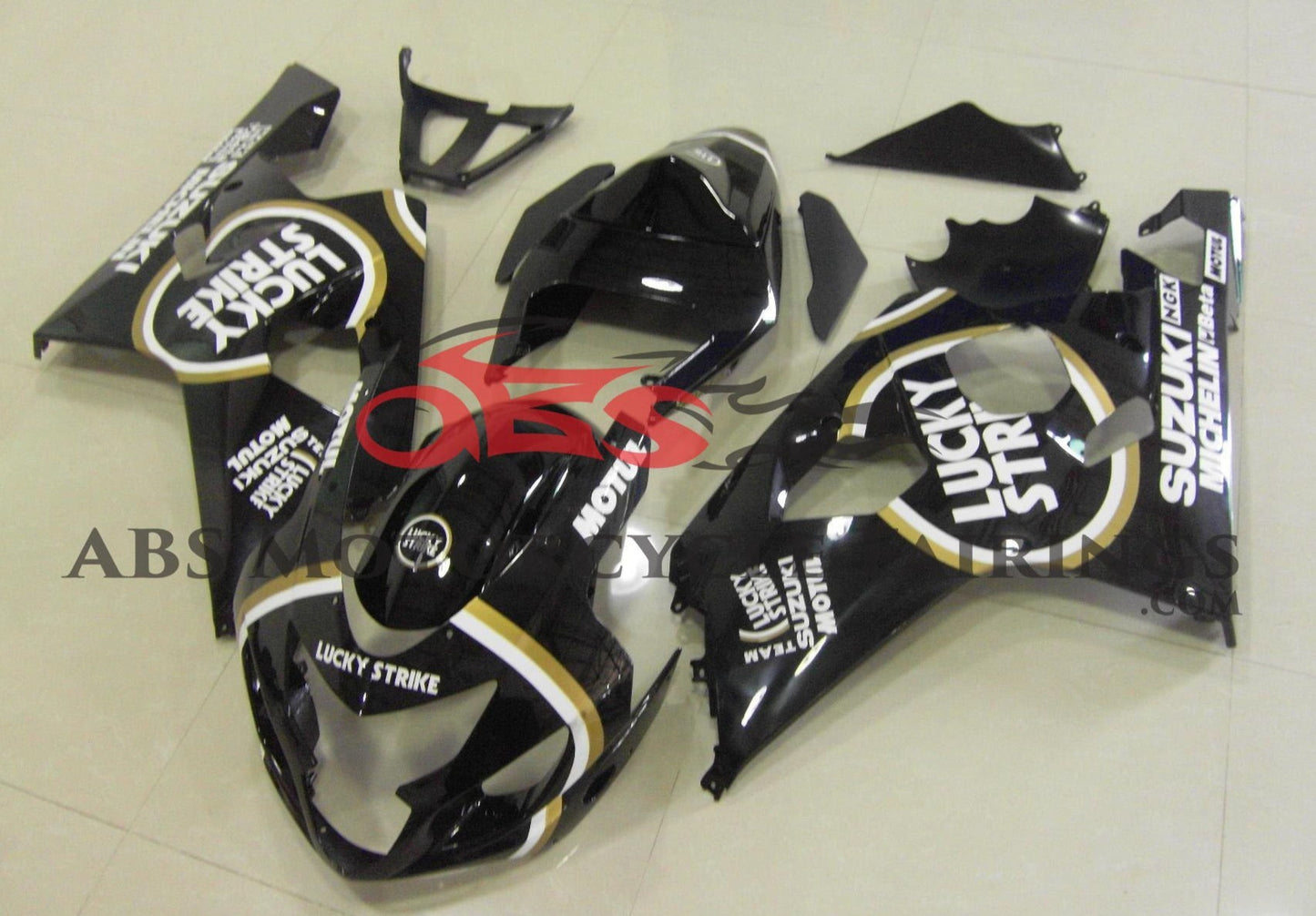 Black Lucky Strike Fairing Kit for a 2004 & 2005 Suzuki GSX-R750 motorcycle