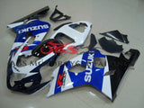 White and Blue Fairing Kit for a 2004 & 2005 Suzuki GSX-R600 motorcycle