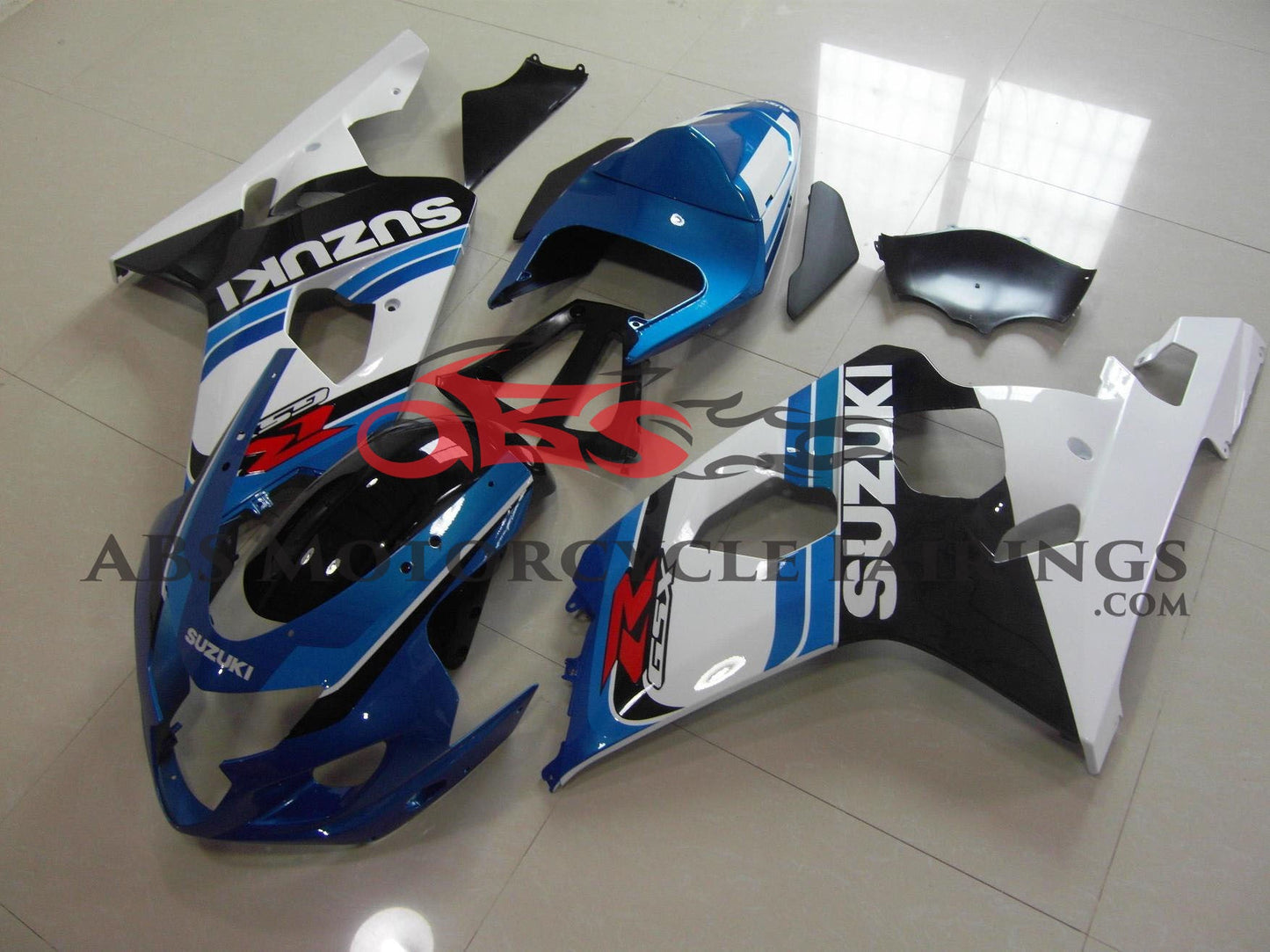 Dark Blue, White and Black Fairing Kit for a 2004 & 2005 Suzuki GSX-R600 motorcycle