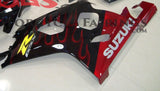 Black and Candy Apple Red Flame Fairing Kit for a 2004 & 2005 Suzuki GSX-R750 motorcycle