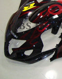 Black and Candy Apple Red Flame Fairing Kit for a 2004 & 2005 Suzuki GSX-R600 motorcycle