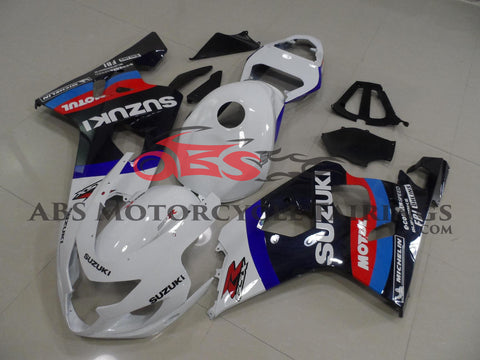 White, Blue and Red Fairing Kit for a 2004 & 2005 Suzuki GSX-R750 motorcycle