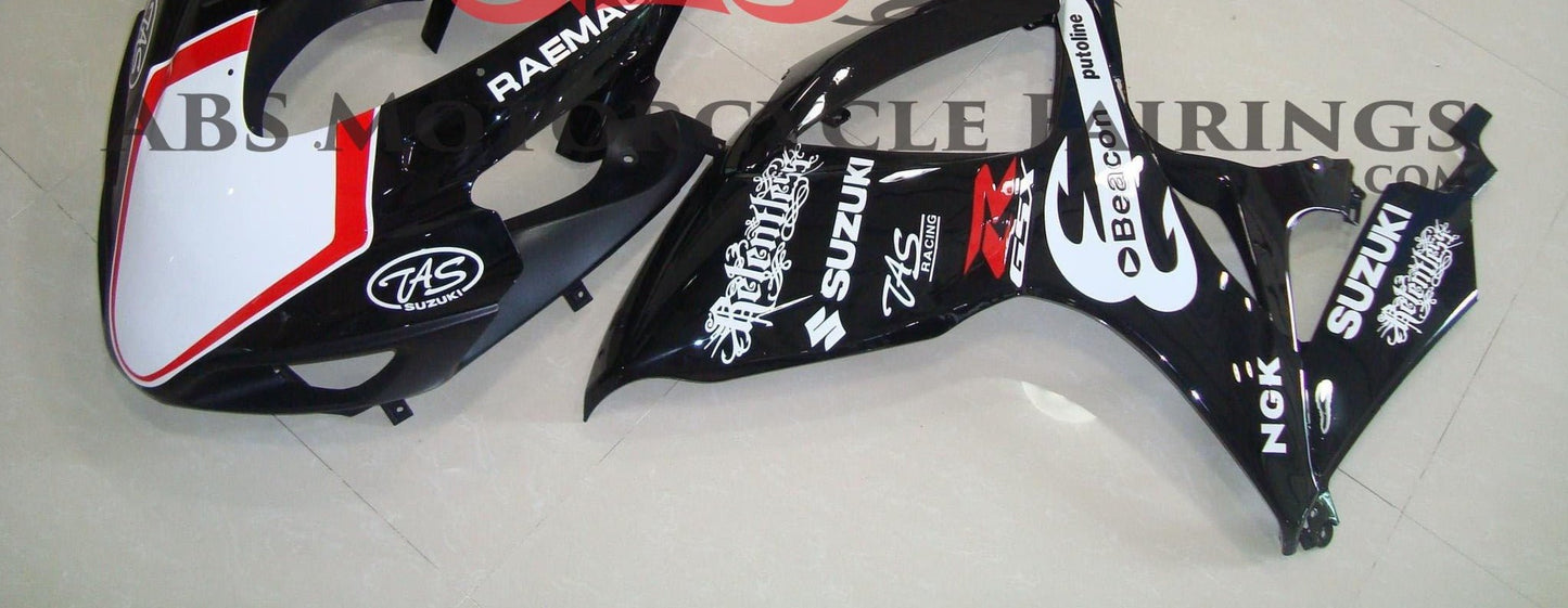 Black, White and Red Beacon Race Fairing Kit for a 2006 & 2007 Suzuki GSX-R600 motorcycle