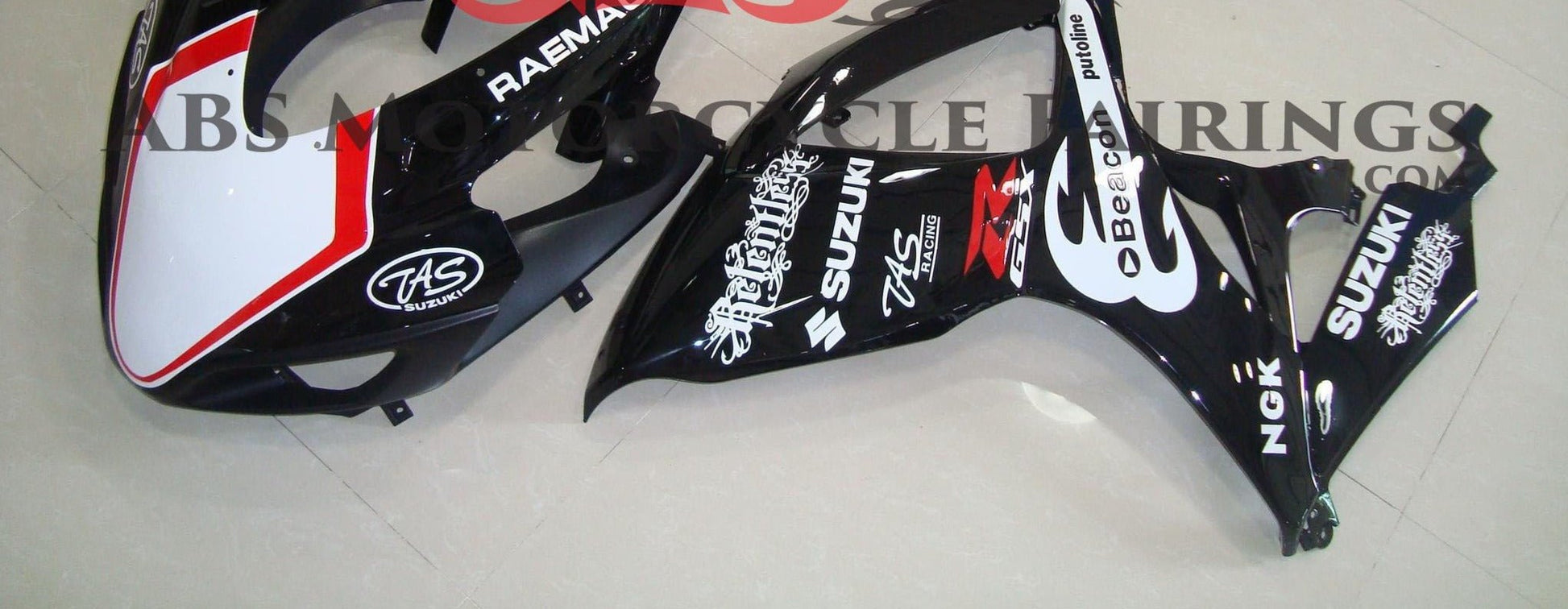 Black, White and Red Beacon Race Fairing Kit for a 2006 & 2007 Suzuki GSX-R600 motorcycle