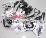 White and Black Lucky Strike Fairing Kit for a 2008, 2009, & 2010 Suzuki GSX-R600 motorcycle