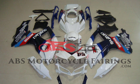 White and Blue Number 69 Fairing Kit for a 2008, 2009 & 2010 Suzuki GSX-R750 motorcycle