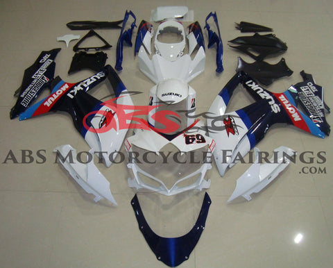 White and Blue Number 69 Fairing Kit for a 2008, 2009, & 2010 Suzuki GSX-R600 motorcycle