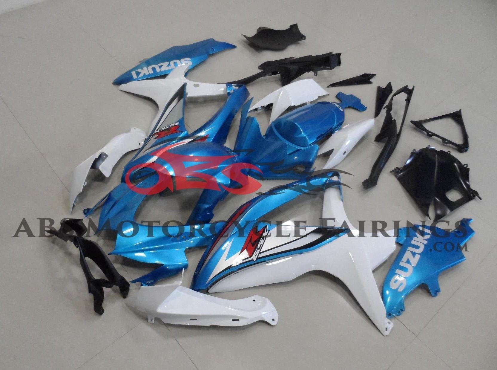 Light Blue and White Fairing Kit for a 2008, 2009 & 2010 Suzuki GSX-R750 motorcycle