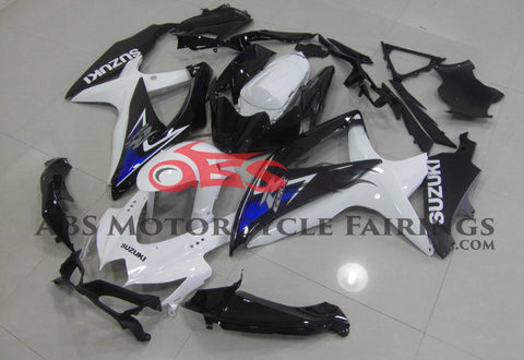 White, Black and Blue Fairing Kit for a 2008, 2009, & 2010 Suzuki GSX-R600 motorcycle