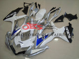 White, Silver and Blue Fairing Kit for a 2008, 2009 & 2010 Suzuki GSX-R750 motorcycle