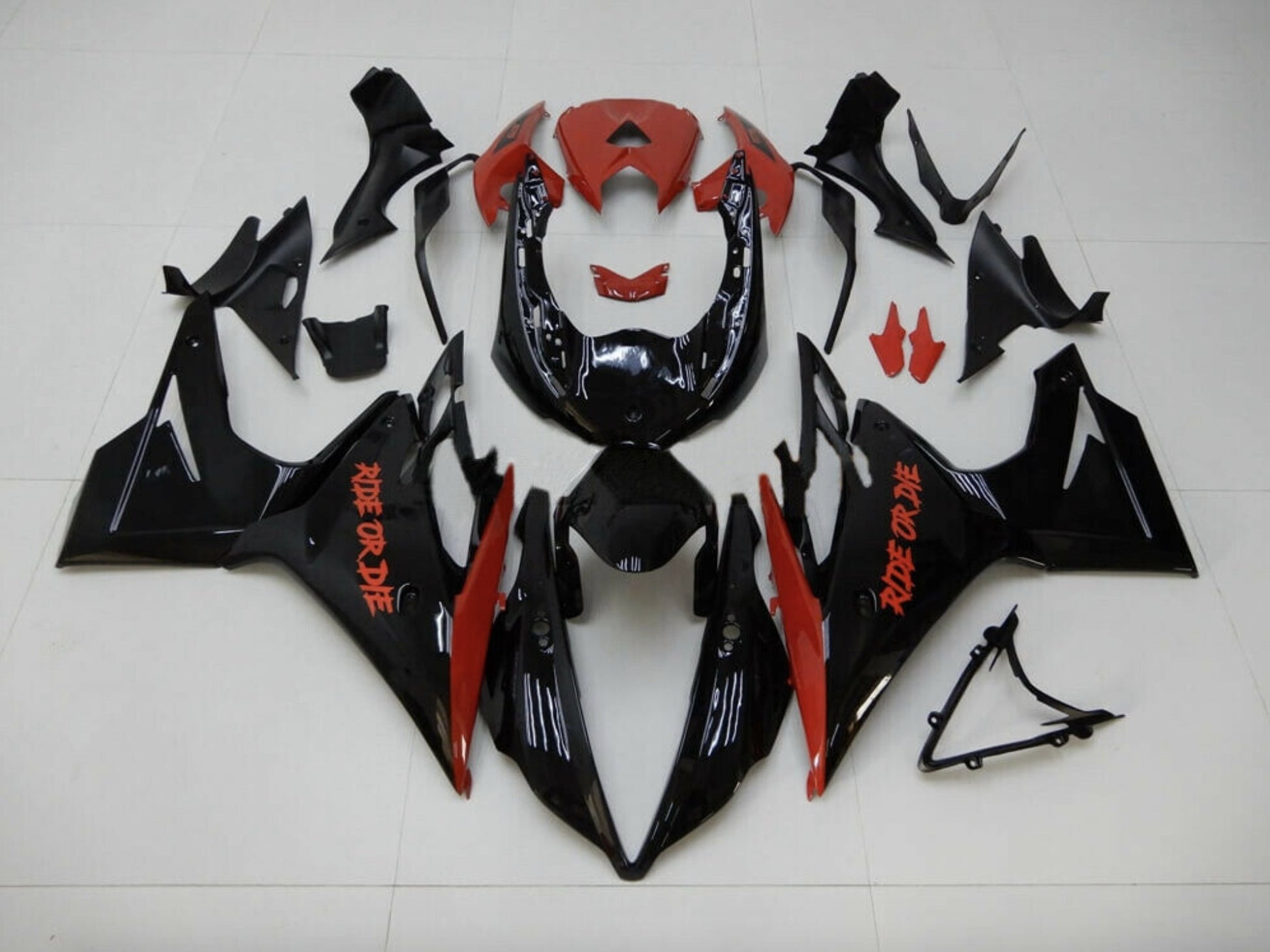 Black and Red Ride or Die Fairing Kit for a 2013, 2014, 2015 & 2016 Triumph Daytona 675 motorcycle